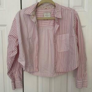 American Eagle Outfitters Cropped Pink Striped Women's Button Down Shirt